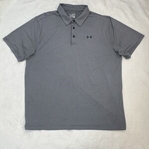 Under Armour HeatGear Polo Shirt Gray Black Stripe Loose Fit Mens 2XL